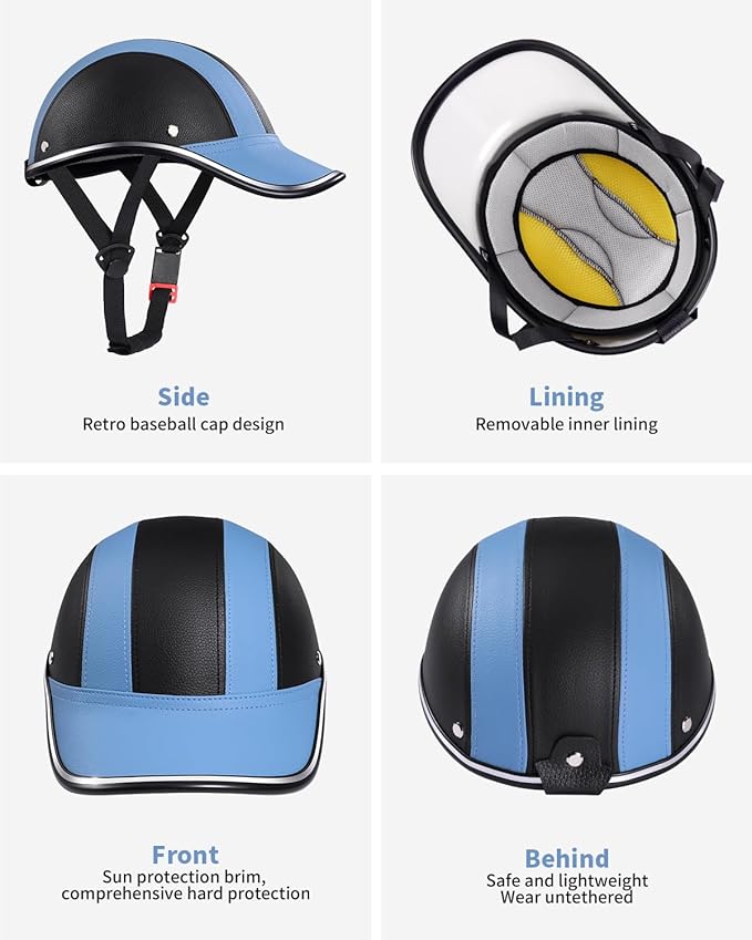 Adult Baseball Cap Helmet - Urban Style for Golf, Low Profile Urban Commute PU Retro Leather Hat for Men & Women