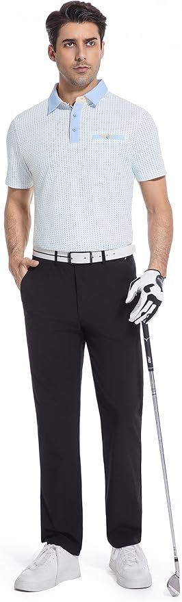 Esabel.C Men's Golf Polo Shirts Print Moisture Wicking Short Sleeve Dry Fit Stretch Polo Shirts for Men with Faux Pocket