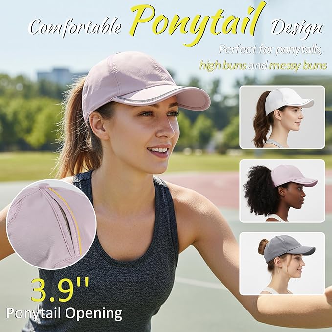 SHINCHIC Womens Ponytail Baseball Cap UPF50+ Waterproof Golf Hat High Bun Pony Cap Breathable Dad Hat for Outdoor
