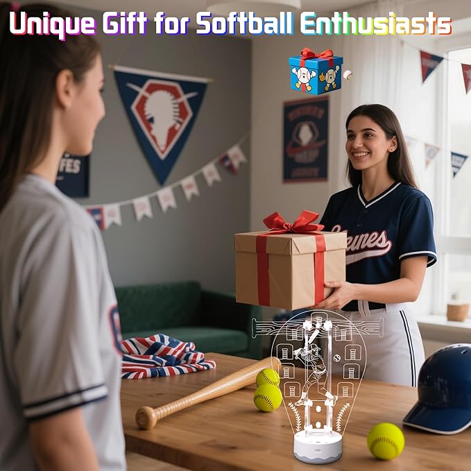 CoolGift Mart Light Up Softball Ring Holder, 16 Colors 3D LED Lights Acrylic Championship Ring Display Stand, with Remote Control, Birthday Xmas Softball Gifts for Girls Women Players Fans