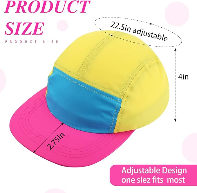 Cindeer 4 Pcs 80s Neon Hat Bulk Retro Cap Nylon Baseball Adjustable Cap for Women Men 80s 90s Halloween Costumes Accessories