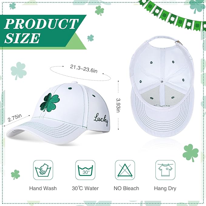 Tigeen 4 Pcs St Patricks Day Clover Caps Shamrock Hat Ireland Irish 4 Leaf St. Patrick's Day Hat Gift Men Women Baseball Cap
