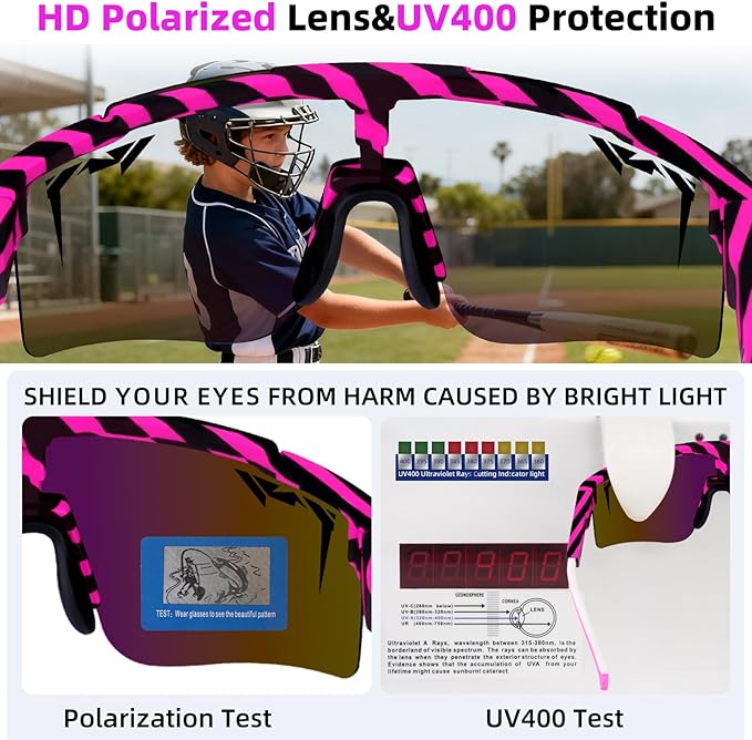 2-Sizes Kids Youth Baseball Sunglasses Men Women Vipers Sunglasses Softball Boys Girl True Polarization &UV Protection