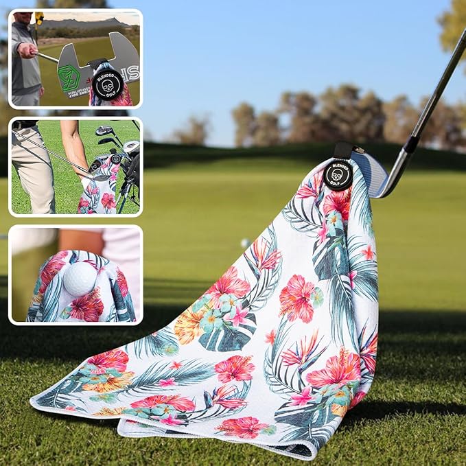 Golf Towel Magnetic Golf Bags Towel with Clip for Men & Women，Microfiber Fabric Waffle Pattern Golf Towels for Strong Hold to Golf Carts or Clubs (White)