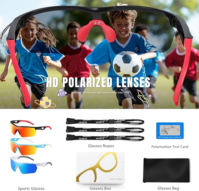 Kids Sunglasses Youth Baseball Sunglasses for Boys Girls 3-12 Polarized Softball Sports Goggles UV Protection