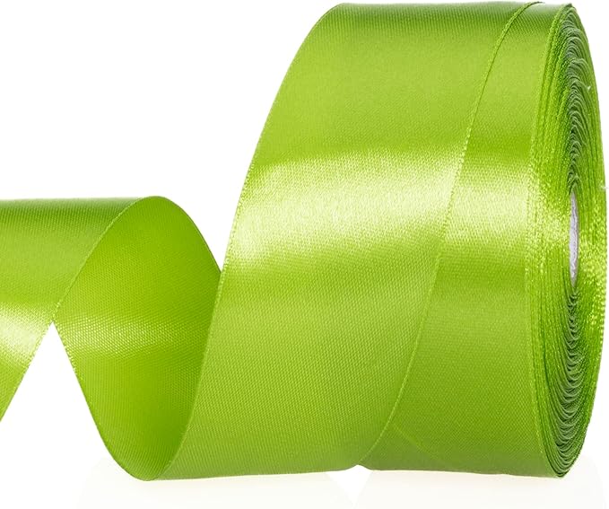 1 1/2 Inch Apple Green Solid Satin Ribbon, 50 Yards Craft Fabric Ribbon by YASEO