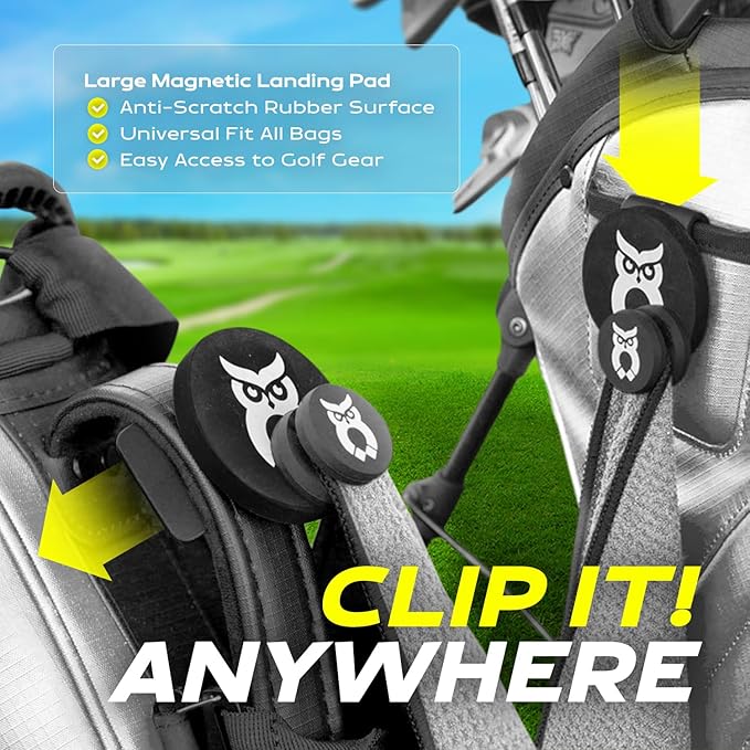 Magnetic Golf Landing Pad - Magnetic Golf Bag Clip for Quick and Easy Use of Golf Gear & Accessories - Record Golf Swing Cell Phone Holder - Works with Any Golf Bag
