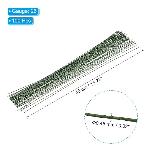 PATIKIL 26 Gauge 16" Floral Stem Wire, Dark Green - Image 2