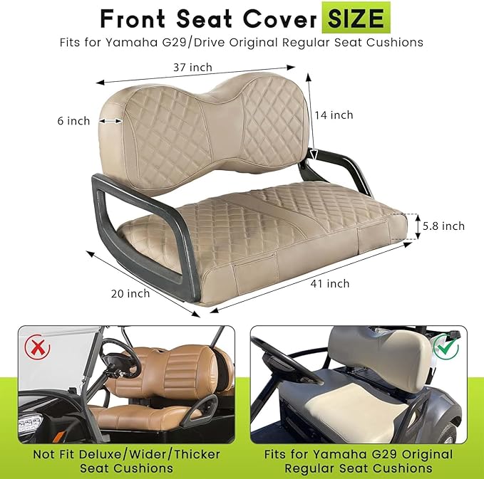 Golf Cart Seat Covers Fit Yamaha Drive G29 2007-2016 Vinyl Leather Front Seat Cover for OEM Ordinary Cushion No Nail Gun Easy to Install & Clean Vinyl Leather Seat Cushion Covers Beige
