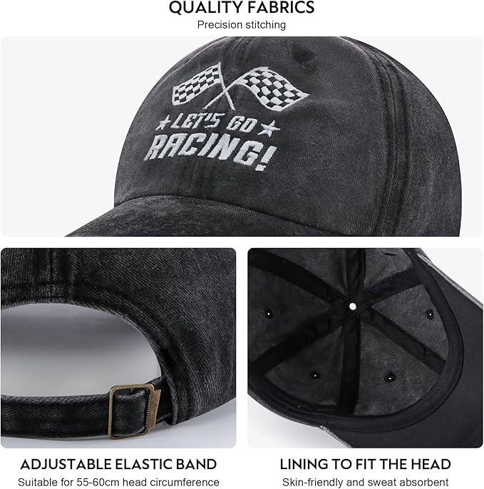Racing Hats for Men Women, Racing Cap Gift for Race Car Fans, Adjustable Flag Embroidered Baseball Caps