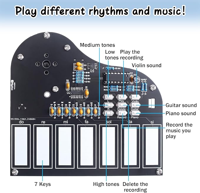 MIOYOOW DIY Electronic Piano Soldering Practice Kit, 7 Keys Mini Musical - Image 6