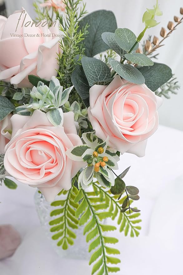 Floroom Artificial Flowers 20pcs Real Looking Blush High-Centered Foam Fake - Image 4