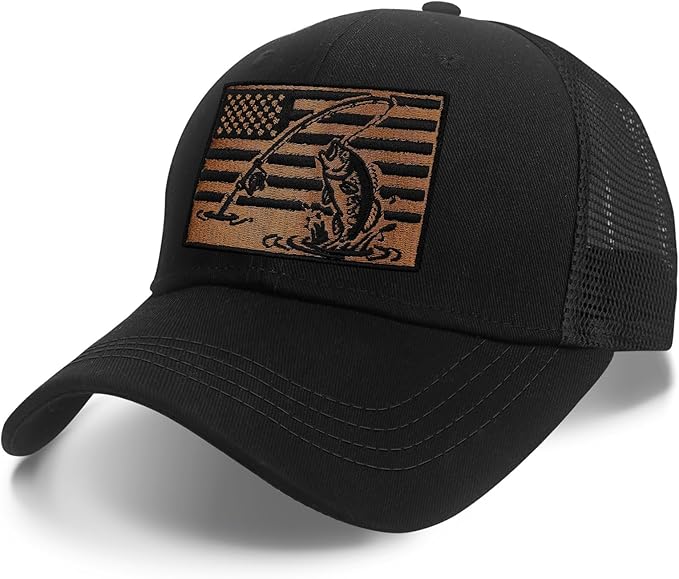 Embroidered Fishing Hats for Men, Birthday Father's Day Fisherman Gifts for Men Son Dad Husband Grandpa Adjustbale Mesh Fishing Trucker Hat Baseball Cap Black