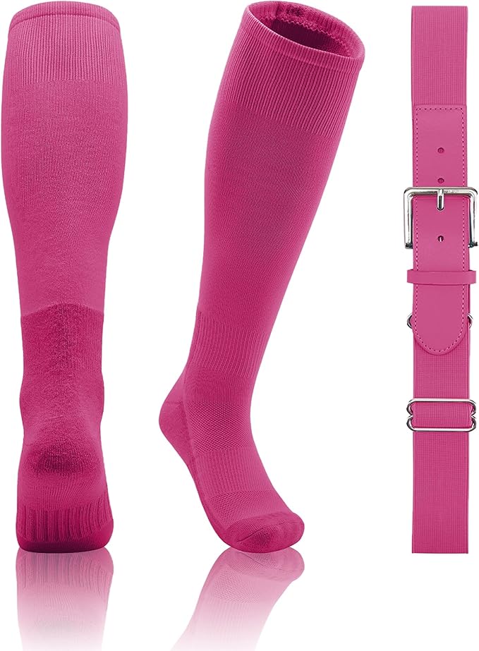 QBK 2T/3T/4T/5T Toddler Baseball Socks And Belt Youth Softball Tee Ball Combo Set for Boy Girl (1 Pairs of Socks & 1 Belt)