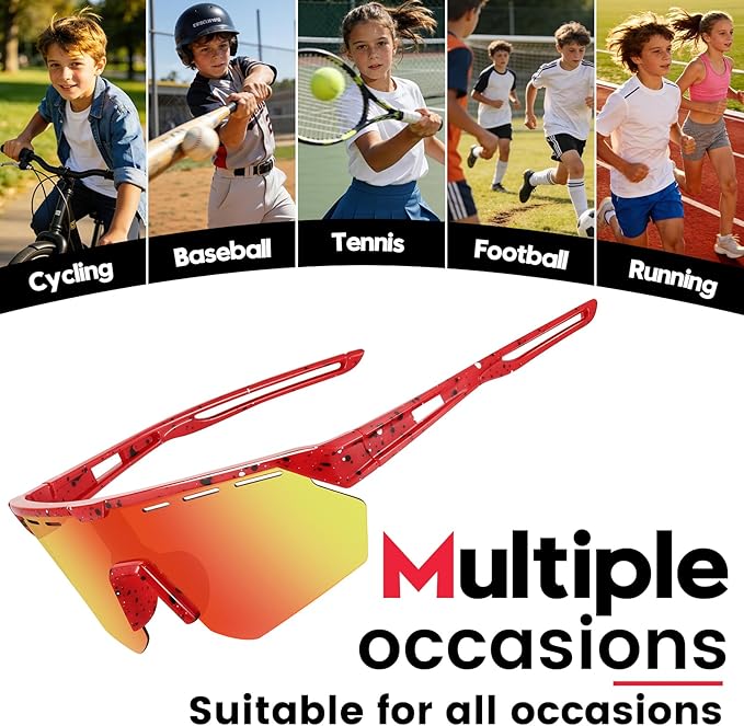 Youth Sports Sunglasses for Boys Girls Age 3-10, Lightweight Frame Kids Baseball Softball Cycling Sunglasses