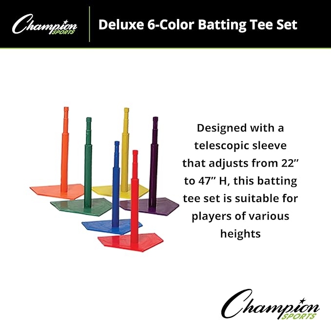 Champion Sports Deluxe Batting Tee – Adjustable Rubber Baseball & Softball Tee on Home Plate, Multiple Styles