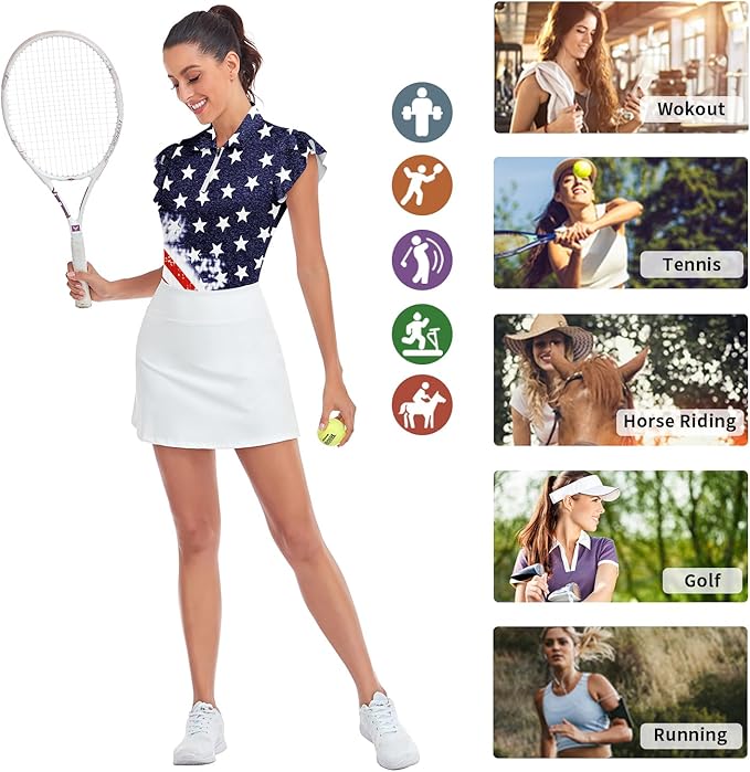 Soneven Womens Petal Sleeve Golf Shirts Moisture Wicking Lady Golf Apparel Print Tennis Sport T Shirt