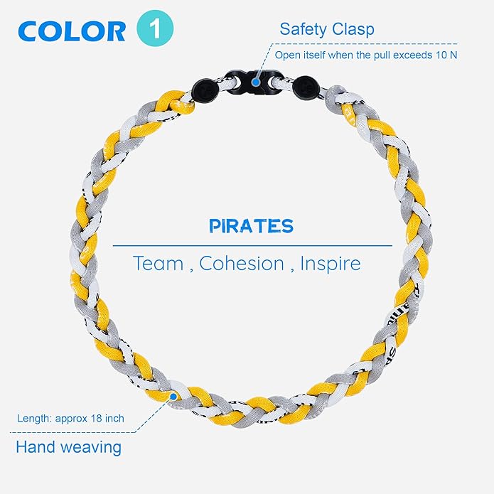 3 pcs Baseball Rope Necklaces, League Team Colors Braided Necklace, Baseball Team Gifts