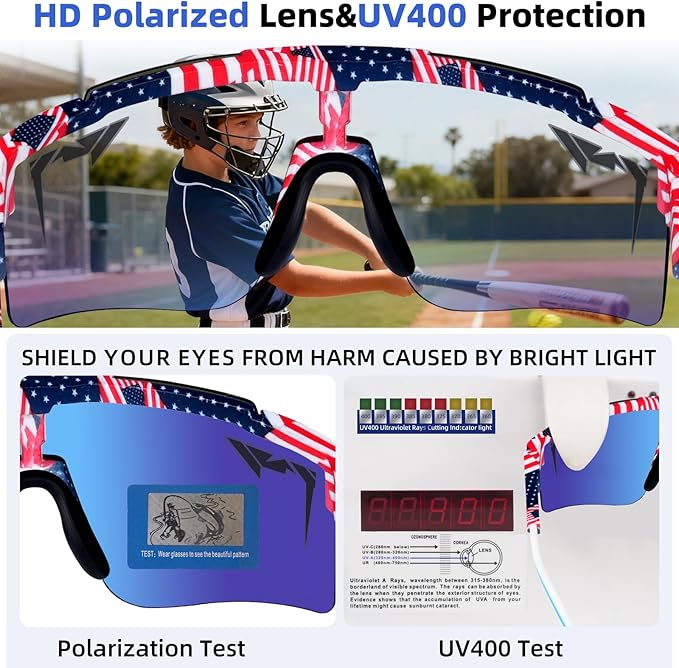 2-Sizes Kids Youth Baseball Sunglasses Men Women Vipers Sunglasses Softball Boys Girl True Polarization &UV Protection