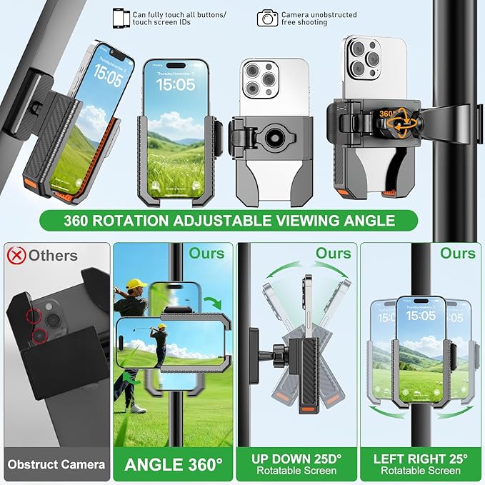 2-in-1 Golf Cart Phone Holder Mount [magnetic base&vise clamp] Compatible with All 4.5-7" Smartphones (iPhone/Galaxy/Google).Universal Fit for Golf Accessories,EZGO/Club Cars/Yamaha/Golf Cart