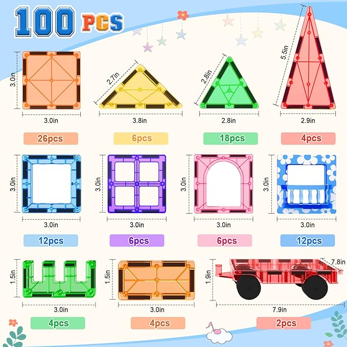 100PCS Magnetic Tiles STEM Building Toys Set - Image 5
