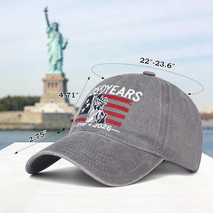2 Pack USA 250th Anniversary Washed-Cotton Baseball Cap Patriotic Hat American 250 Year Merchandise for Men Women