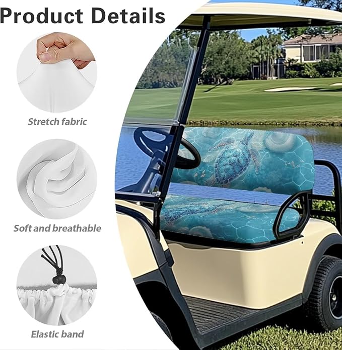 Bulopur Sea Turtle Golf Cart Seat Towel Covers Blue Non-Slip Elastic Golfcart Front Seat Cover Compatible with EZGO & Club Car Universal Golf Cart Accessories