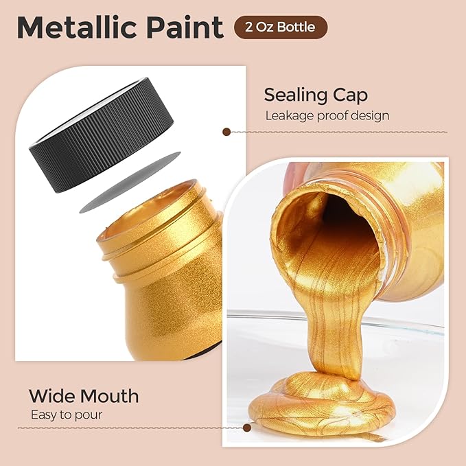 Nicpro Acrylic Paint Metallic, 6 Colors Gold, 24oz/720ml Gold Leaf Paint - Image 5