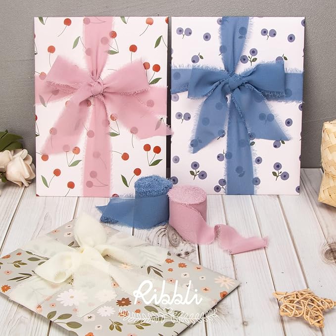 Ribbli Chiffon Silk Ribbon, 1.5 in x 30 Yards, Ivory/Dusty Rose/Dusty Blue - Image 5