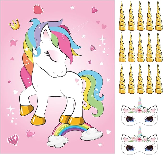 ASTARON Pin The Horn on The Unicorn Birthday Party Game by ASTARON