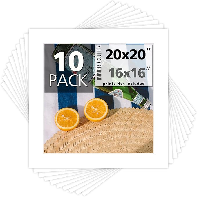 Mat Board Center, 20x20 for 16x16 White Photo Picture Mats by MatBoardCenter