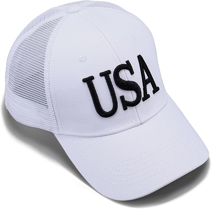 USA Trucker Hat for Men & Women American Flag Cap Adjustable Baseball Cap Mesh Snap Patriotic 3D Embroidered Cap