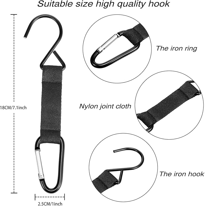 Sumind 4 Pcs Fence Hooks for Baseball Bag Nylon Safety Buckles Metal Fence Hooks Multifunctional Hanging Buckles for Softball Football Tennis Outdoor Sport Equipment Water Cup Backpack(Black)