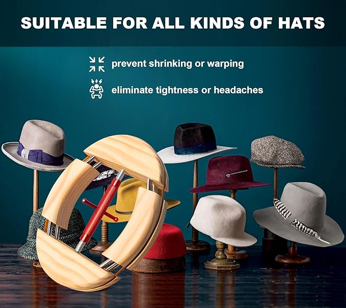 4 Way Hat Stretcher, Hat Stretcher for Fitted Hats, Heavy Duty Hats Shaper Extender w. Lever Wrench for Men All Kind of Caps