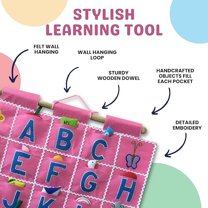 Pockets of Learning Pink ABC Felt Wall Hanging Chart - Image 4