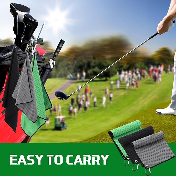Batiyeer Golf Towel Bulk for Golf Bags 16'' x 16'' Microfiber Fabric Towel with Clip Waffle Pattern, Fitness, Camping, Hiking, Yoga