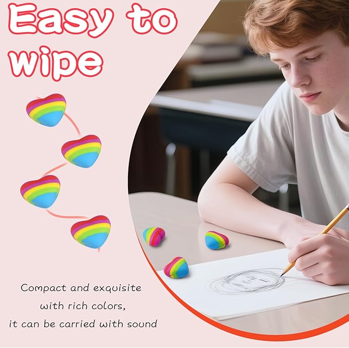 AmoreAngel Crafts 16 Pcs Heart Shaped Erasers，Pencil Erasers，Easy to Hold - Image 4