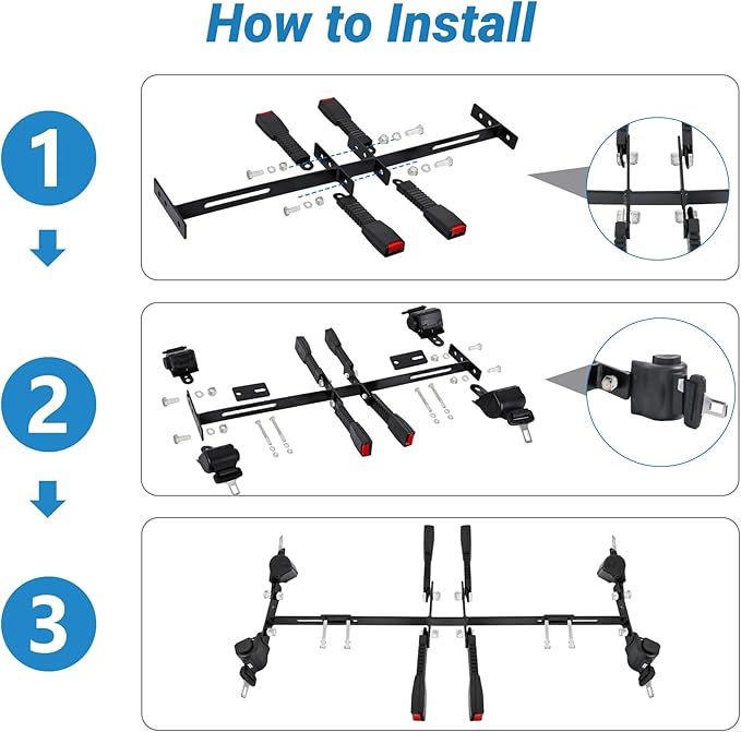 Universal Golf Cart Seat Belt Kit, Seat Belts Kit 4 Passengers (2+2), Retractable Belts Max Length 47" Golf Cart Seat Belts Fits 4-Seats Golf Car for EZGO, Yamaha Club Car