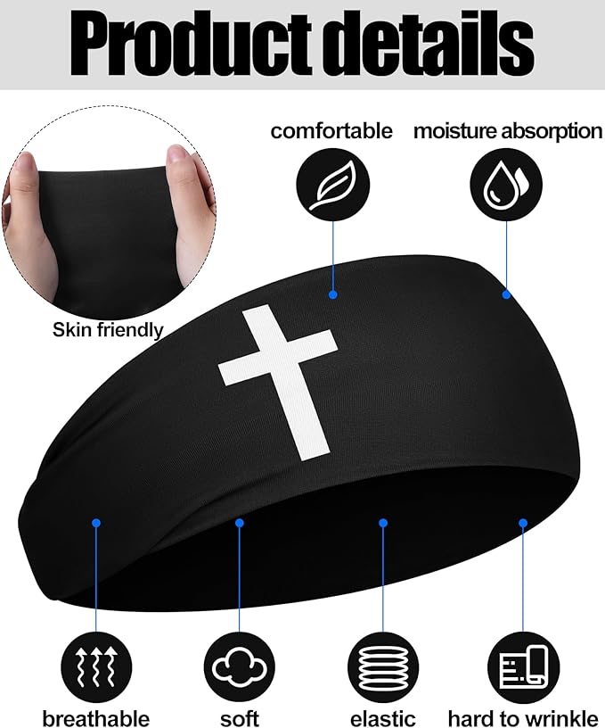 Shihanee 3 Pcs Christian Headbands for Men Jesus Cross Athletic Sweat Bands Christian Workout Accessories Moisture Wicking Sports Hairbands for Football Baseball Basketball Running Training