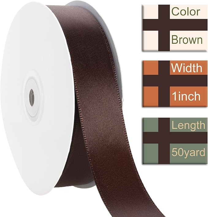 1 Inch Brown Ribbon, 50 Yards Craft Polyester Satin Ribbon Perfect - Image 2