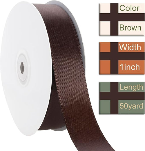 1 Inch Brown Ribbon, 50 Yards Craft Polyester Satin Ribbon Perfect - Image 2
