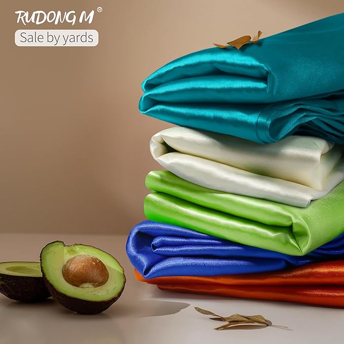 RUDONG M Teal Satin Fabric by The Yard, 1 Yard x 60 Inch Wide Silky Charmeuse - Image 3
