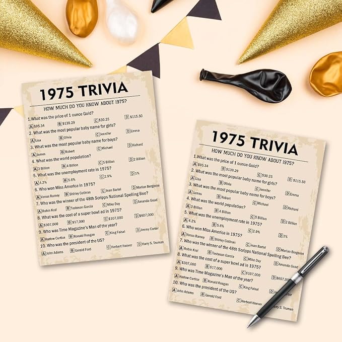 50th Birthday Party Games, 1975 Trivia Games, Birthday Party Supplies - Image 5