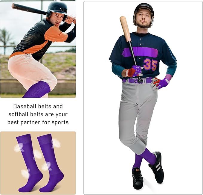 Zhanmai Baseball Belt and Socks Combo, Adjustable Elastic Belt and Softball Socks, Multiple Sizes for Youth Boys Girls, Adult