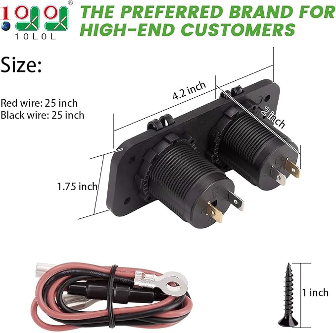 10L0L Golf Cart Cigarette Lighter Outlet & Quick Charge 3.0 DC 12V Input Waterproof USB Charger Power Socket Adapter Dual USB Ports Panel Universal for EZGO Club Car Yamaha Golf Cart Models