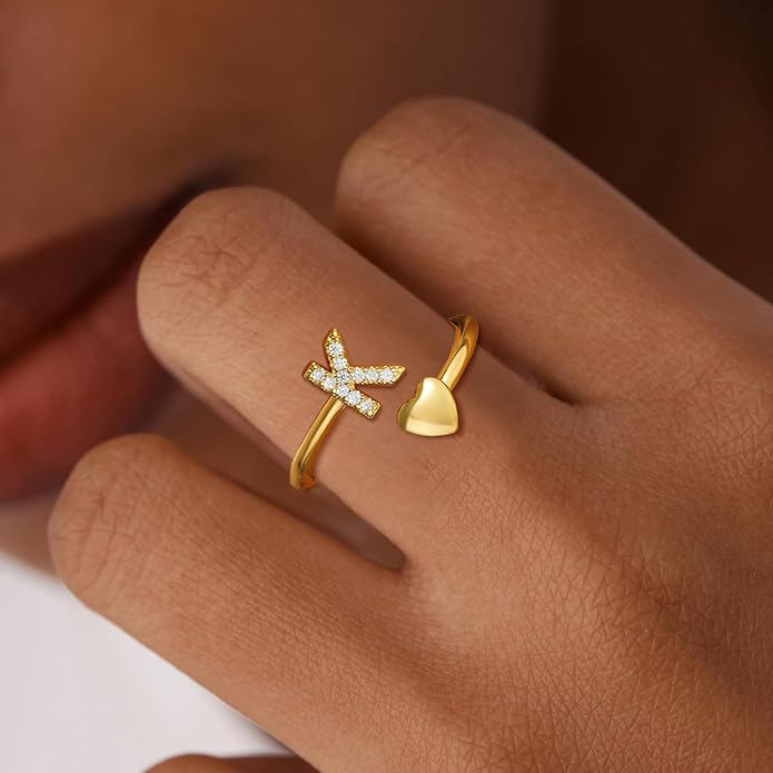 Gold Initial Rings for Women Girls, Dainty 14K Gold Plated Adjustable Initial - Image 5