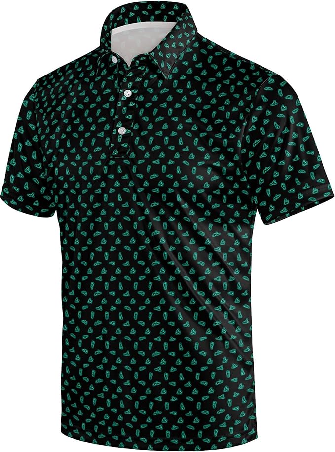 Golf Polo Shirts for Men Funny Print Short Sleeve Golf Shirts Performance Golf Polos