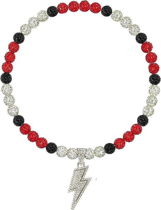 Baseball Necklace for Men 16/18/20 Inch Bling Ice Collection Lightning Bolt Pendant Necklace for Women Rhinestone Clay Beaded Discoball Accessories Gifts for Baseball Team Players Lovers
