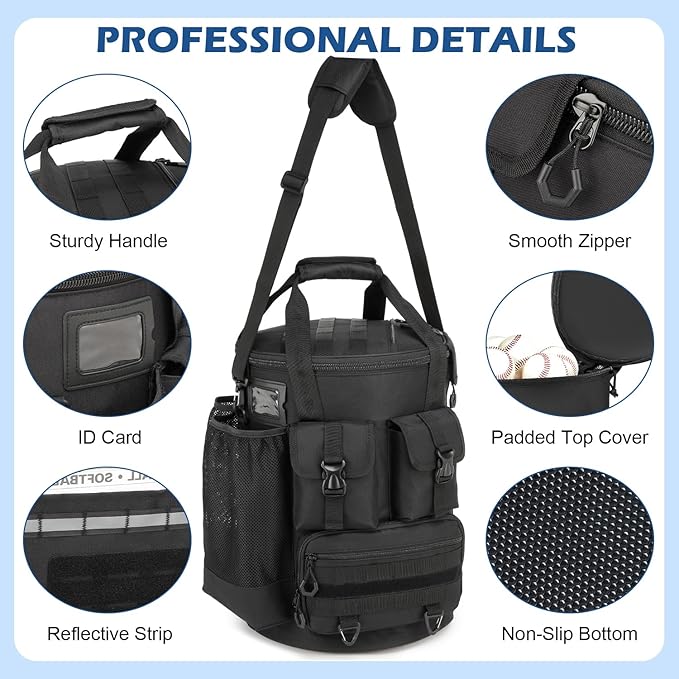 Baseball Bucket Bag - Baseball Coaching Accessories Organizer, Softball Bucket Bag with Insulation Pocket, Anti-Slip Bottom for Bat, Gloves, Scoreboards