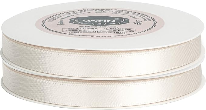 VATIN Double Face Cream Satin Ribbon 3/8" Continuous 50 Yards, Cream Polyester - Image 4